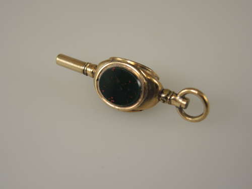 Victorian gilt three sided stone set pocket watch key c1850