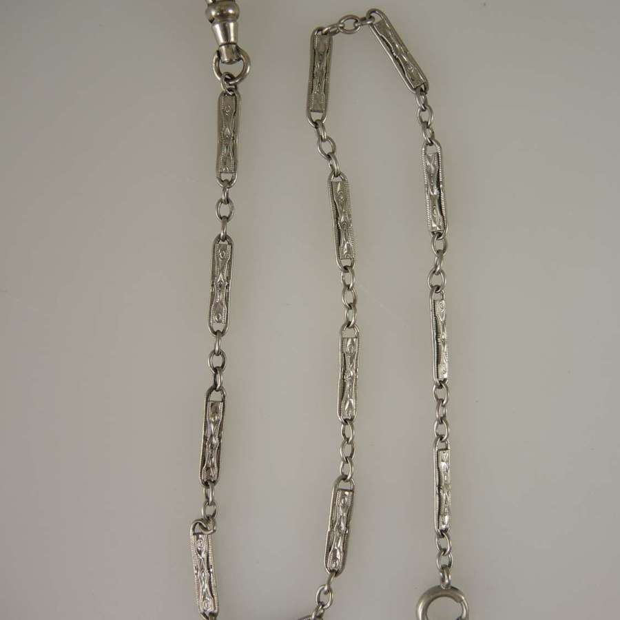 Art Deco white gold filled pocket watch chain c1930