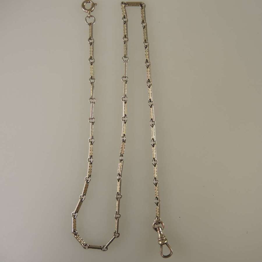Long white gold filled pocket watch chain c1910