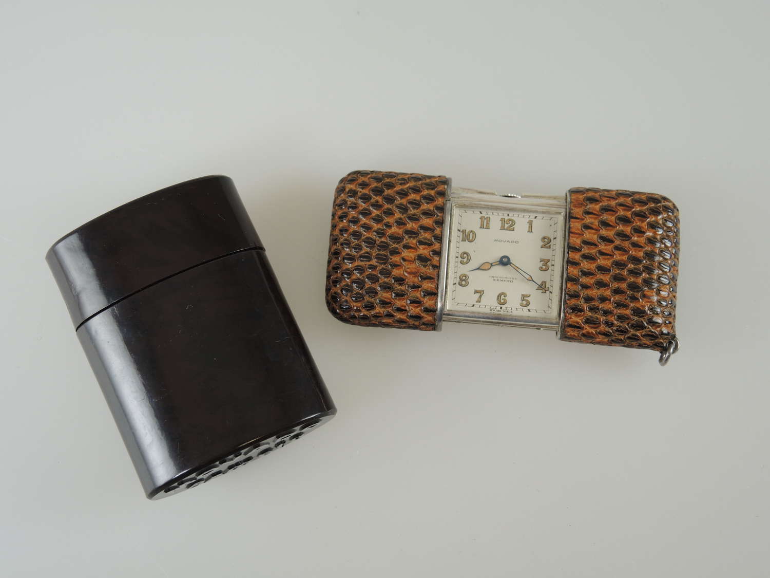 Rare Movado self winding hermetic purse watch with bakelite box c1928