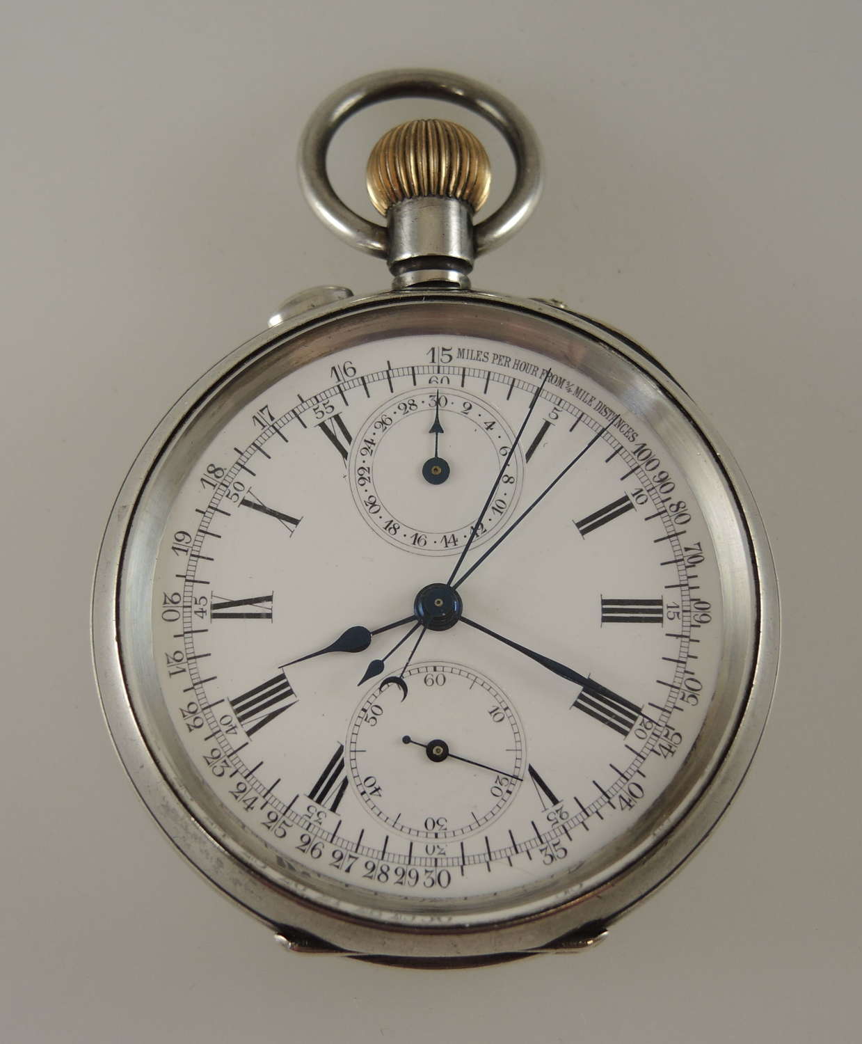 Swiss silver split seconds chronograph pocket watch. Rattrapante c1910