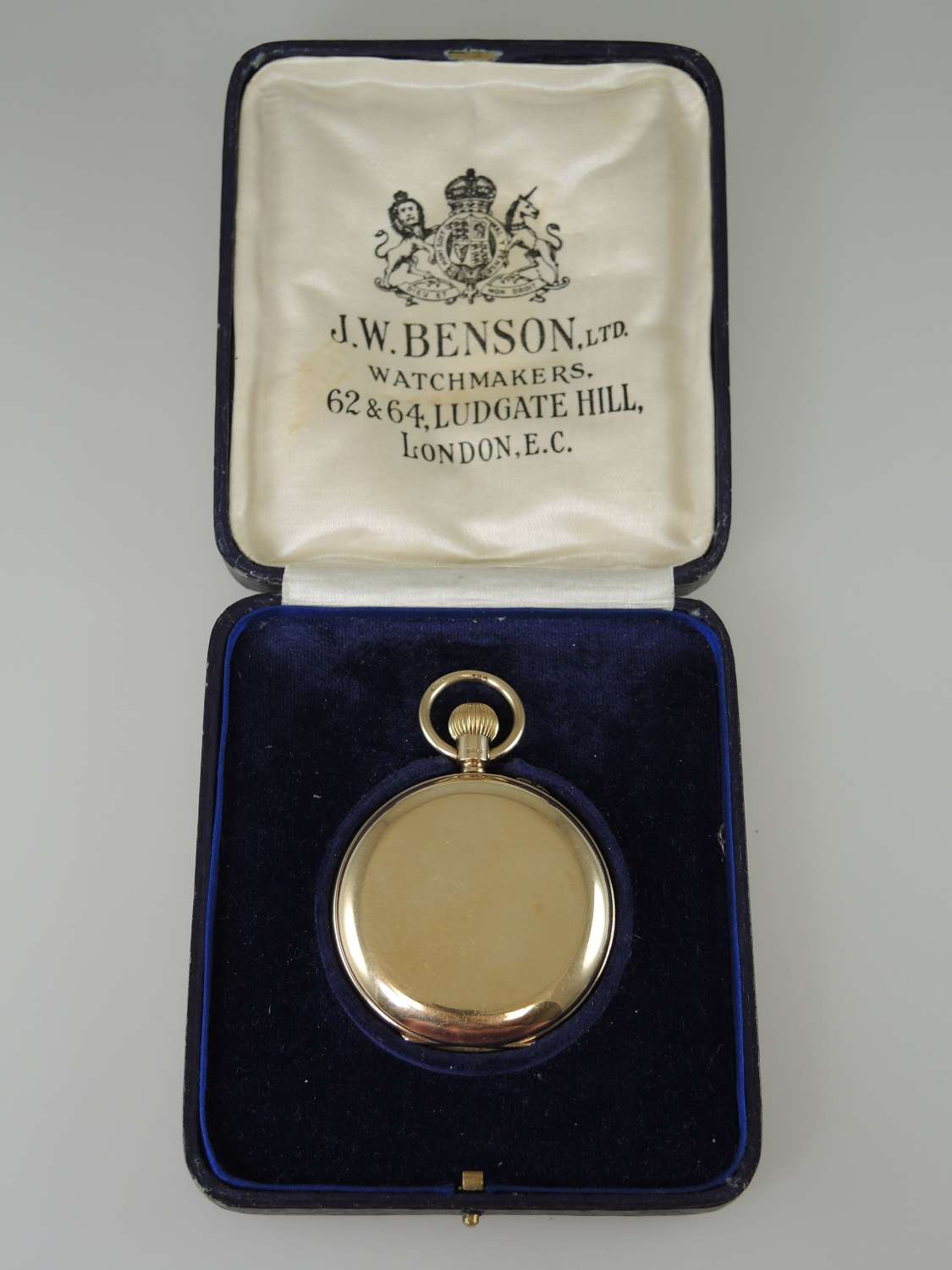 9K gold J W Benson full hunter pocket watch. Best London Make c1927