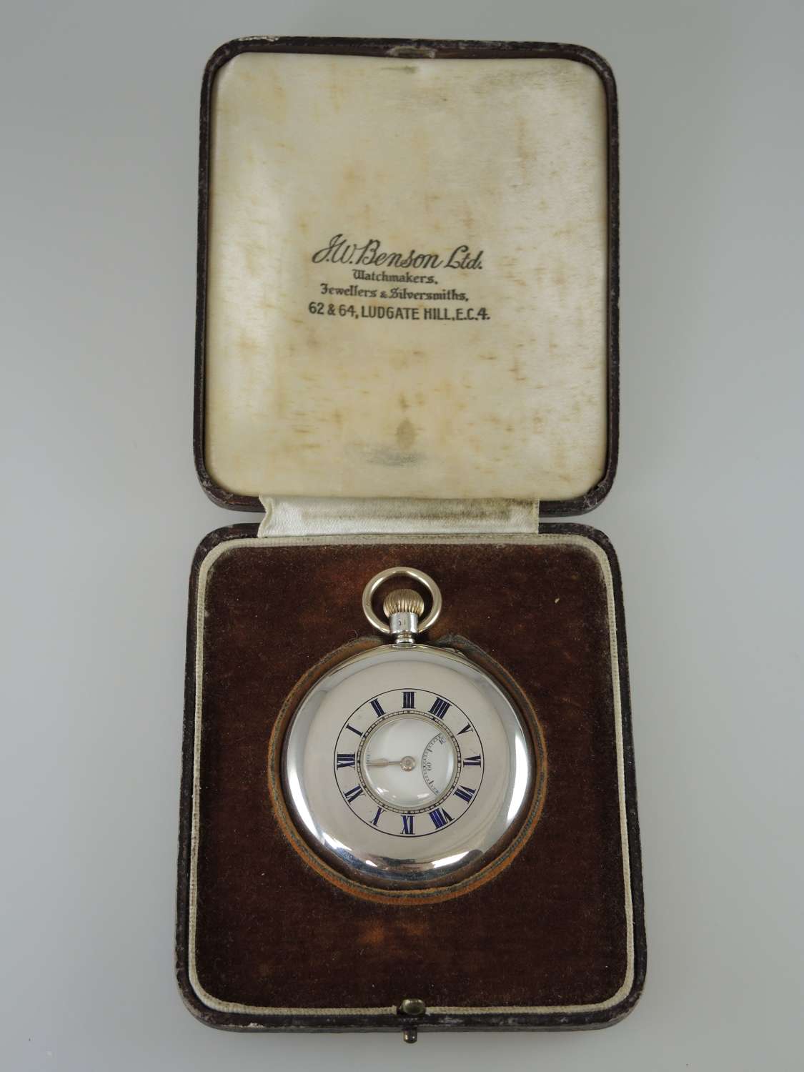 Top quality silver J W Benson half hunter pocket watch c1917