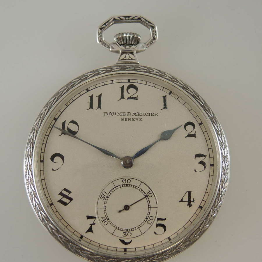 Silver Art Deco pocket watch by Baume & Mercier c1930