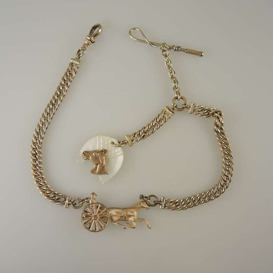 Superb gold plated PONY TRAP Watch chain c1890