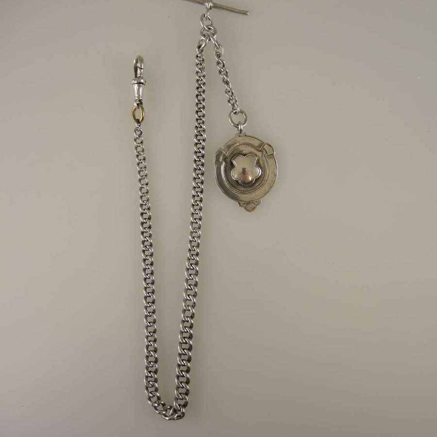 Victorian English silver pocket watch chain with fob c1901