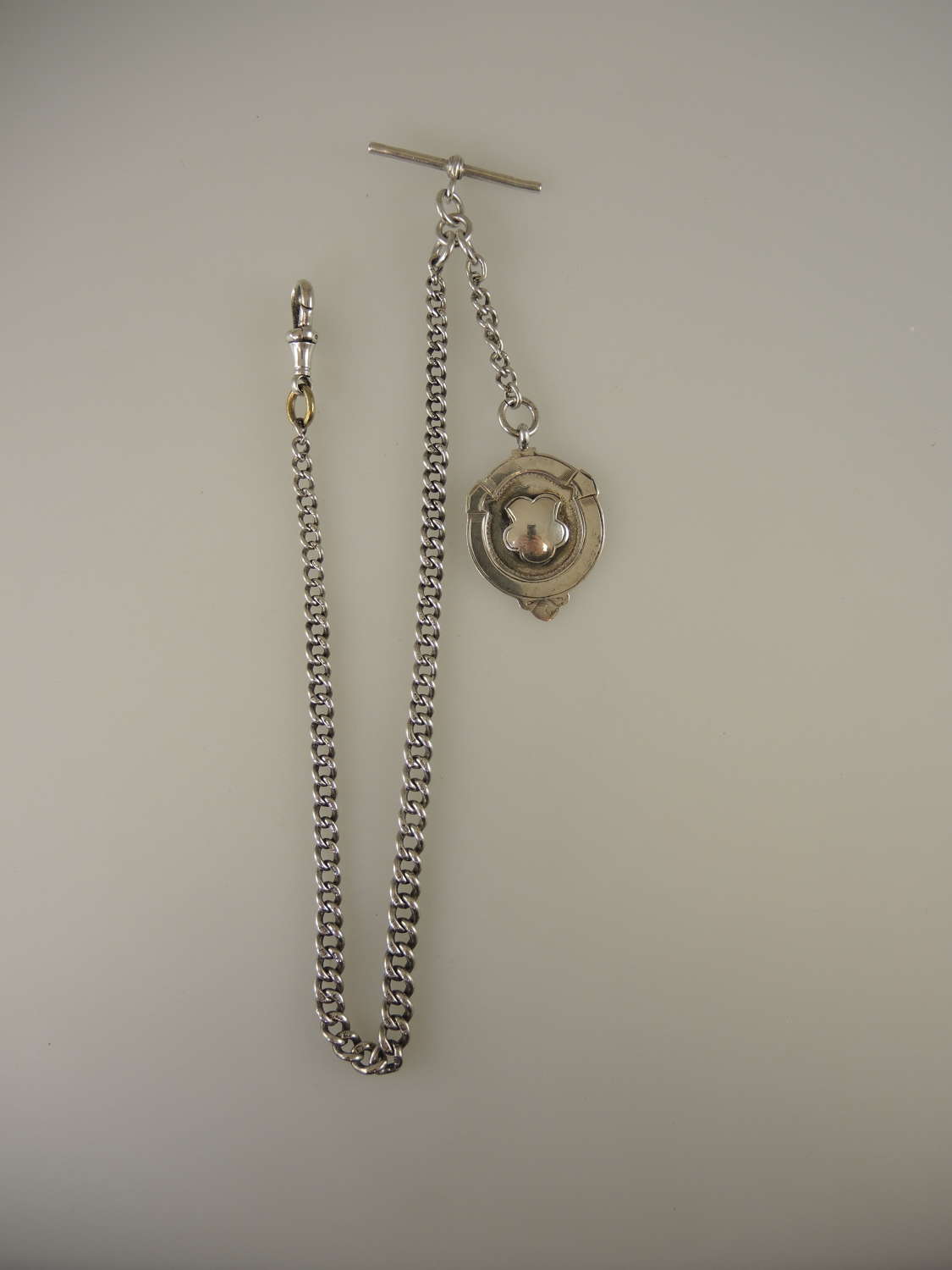 Victorian English silver pocket watch chain with fob c1901