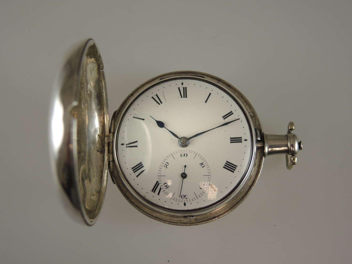 Georgian English silver hunter pocket watch. Hough, Portsmouth c1808