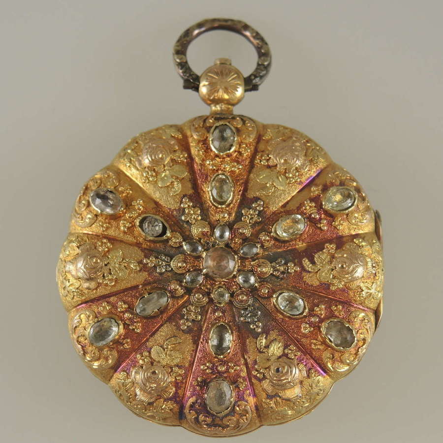 18K Multi colour gold and paste set pocket watch by LeRoy & Fils c1820