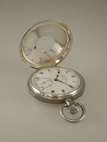 Mint example of a silver half hunter pocket watch by Bravington c1943