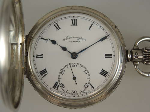 Mint example of a silver half hunter pocket watch by Bravington c1943