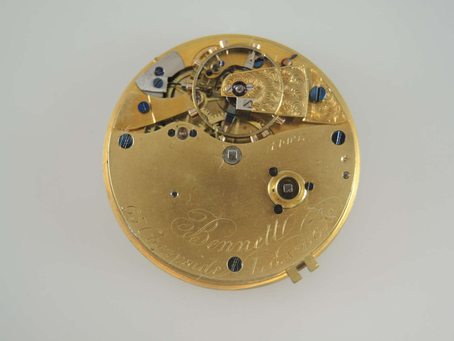 Spring detent chronometer pocket watch movement by Bennett c1880