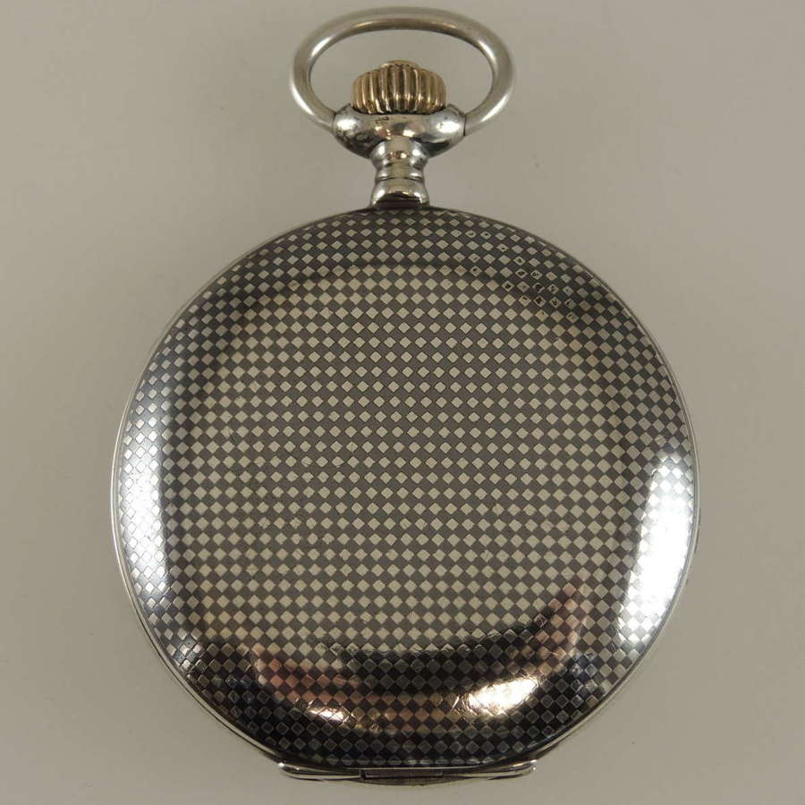 NIELLO black enamel and silver vintage hunter pocket watch c1910