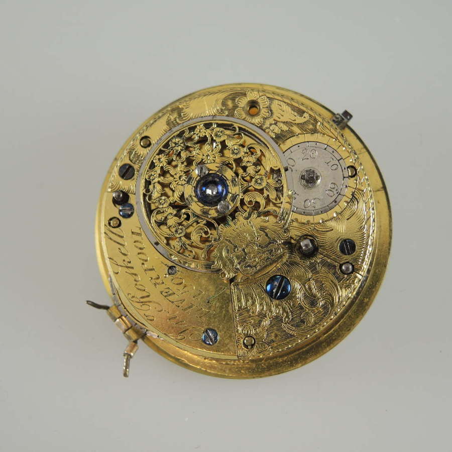 English verge fusee pocket watch movement by Roskell c1825