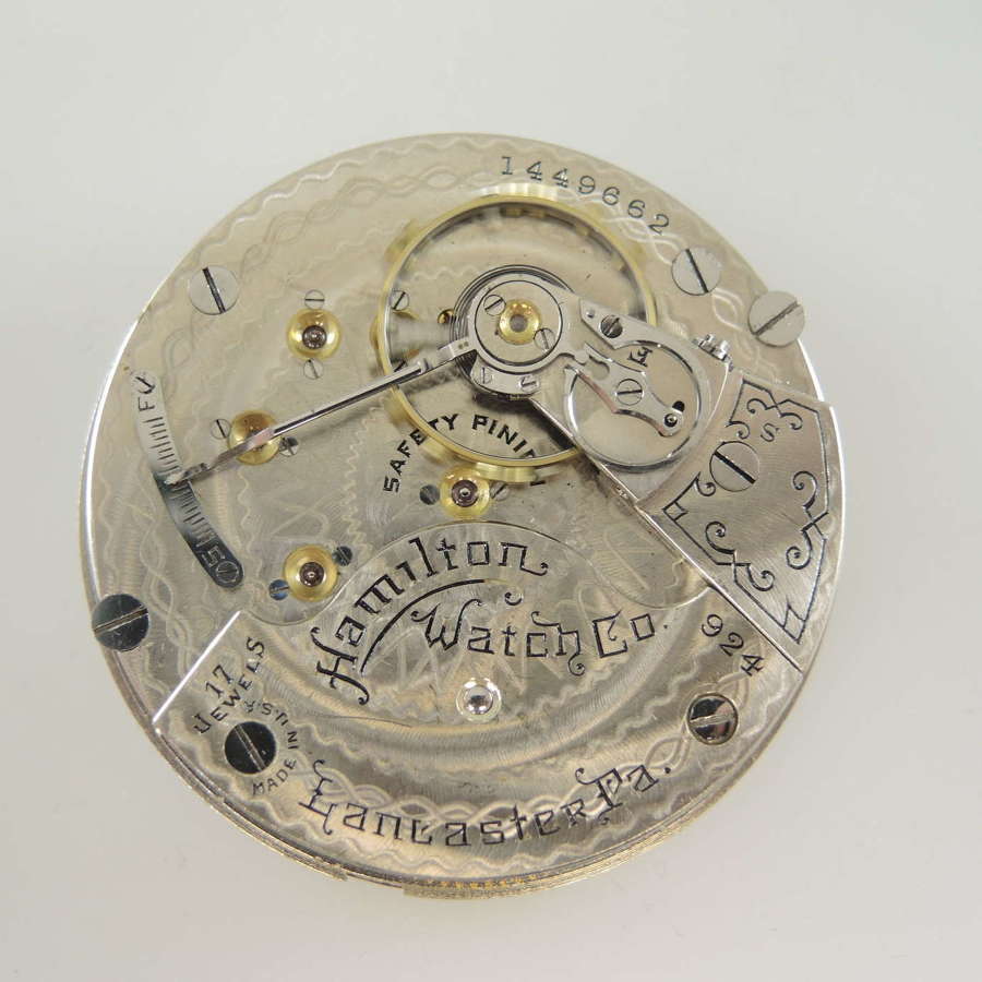 18 size Hamilton 17 Jewel 924 pocket watch movement c1924
