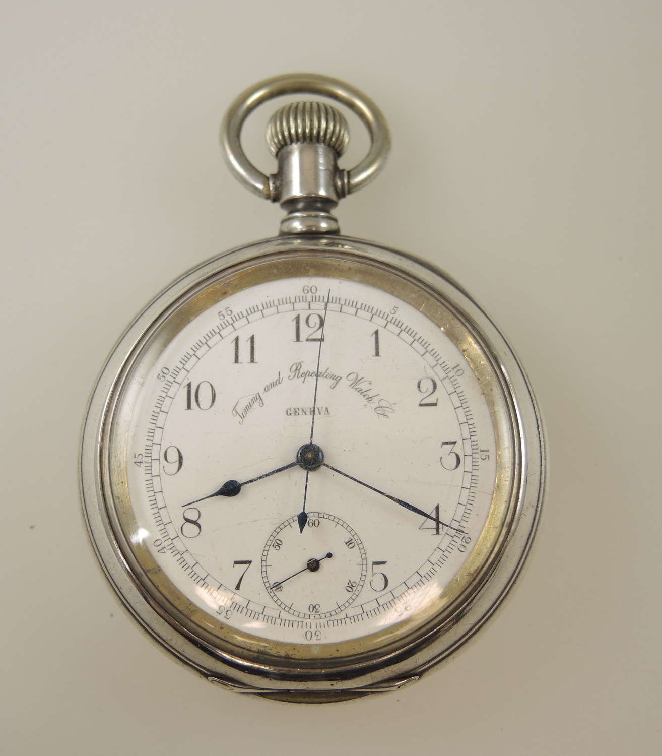 Silver Chronograph pocket watch. Timing & Repeating Watch Co c1900