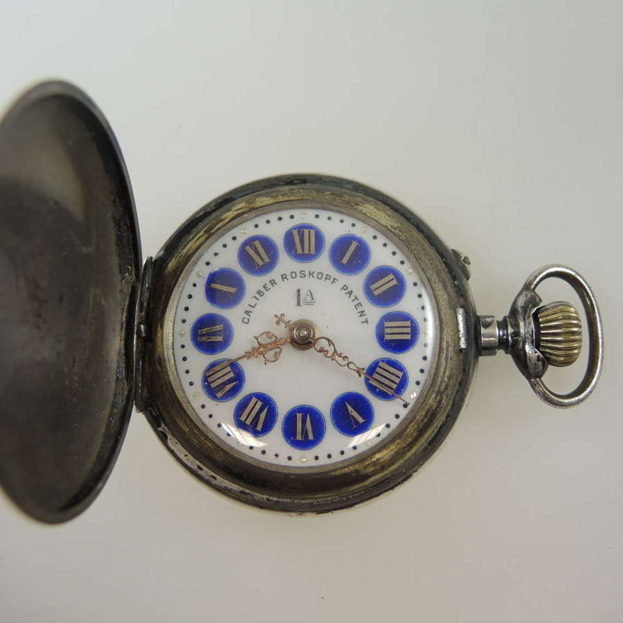Silver and blue enamel ROSKOPF Hunter pocket watch c1890