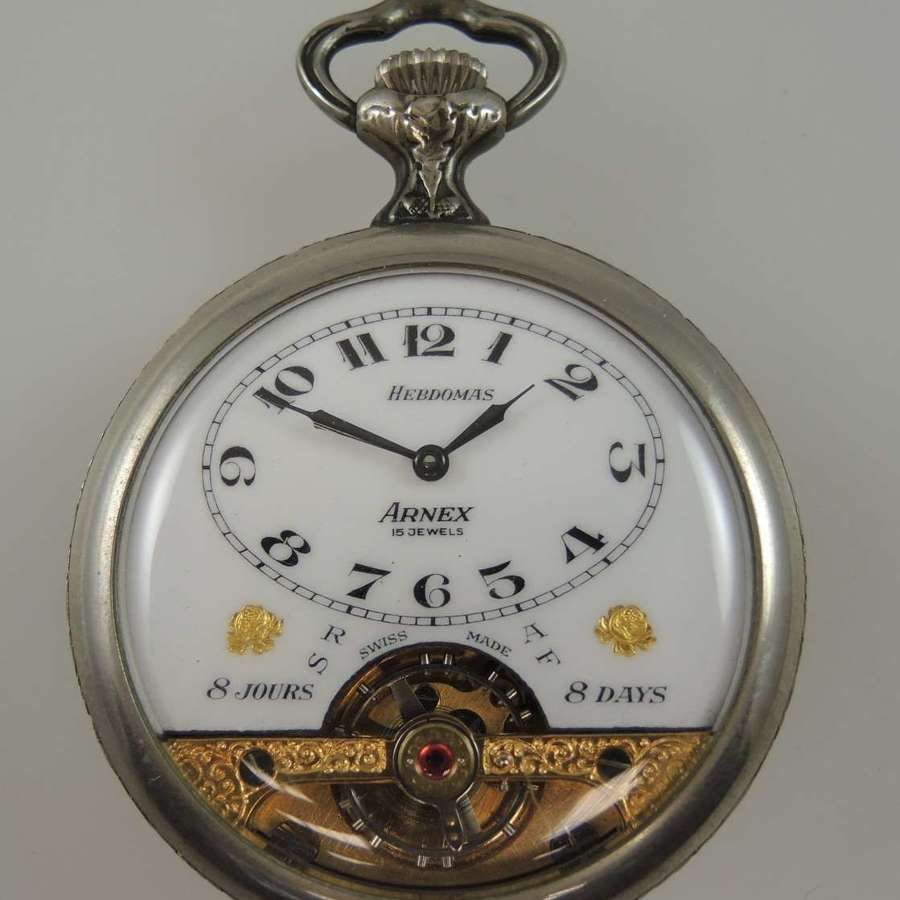 Unusual Hebdomas 8 day pocket watch with superb case c1915