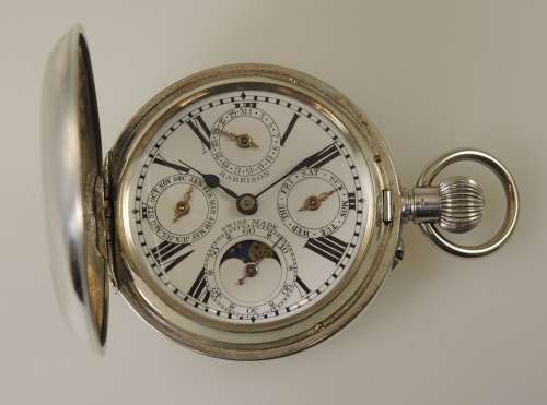 Silver Calendar moonphase hunter pocket watch c1890