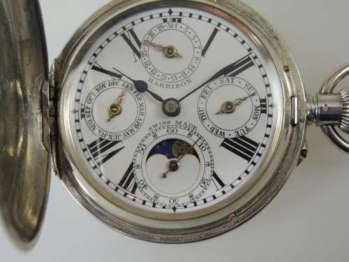 Silver Calendar moonphase hunter pocket watch c1890