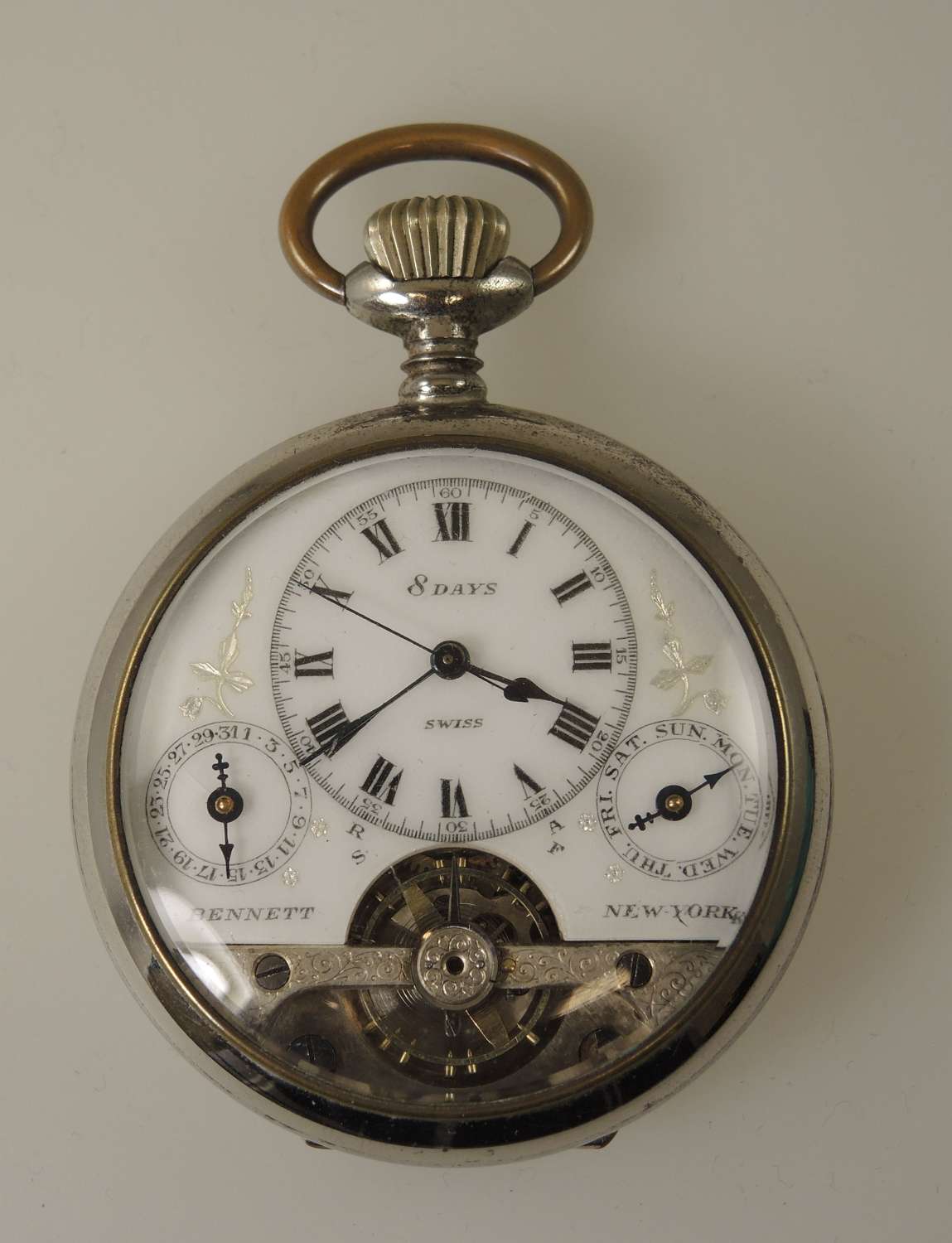 Hebdomas 8 day pocket watch with day and date calendar c1910