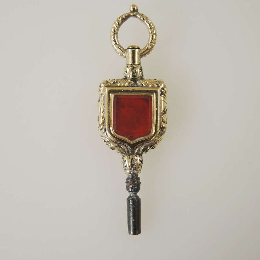 Beautiful Victorian gold cased and Agate set pocket watch key c1850
