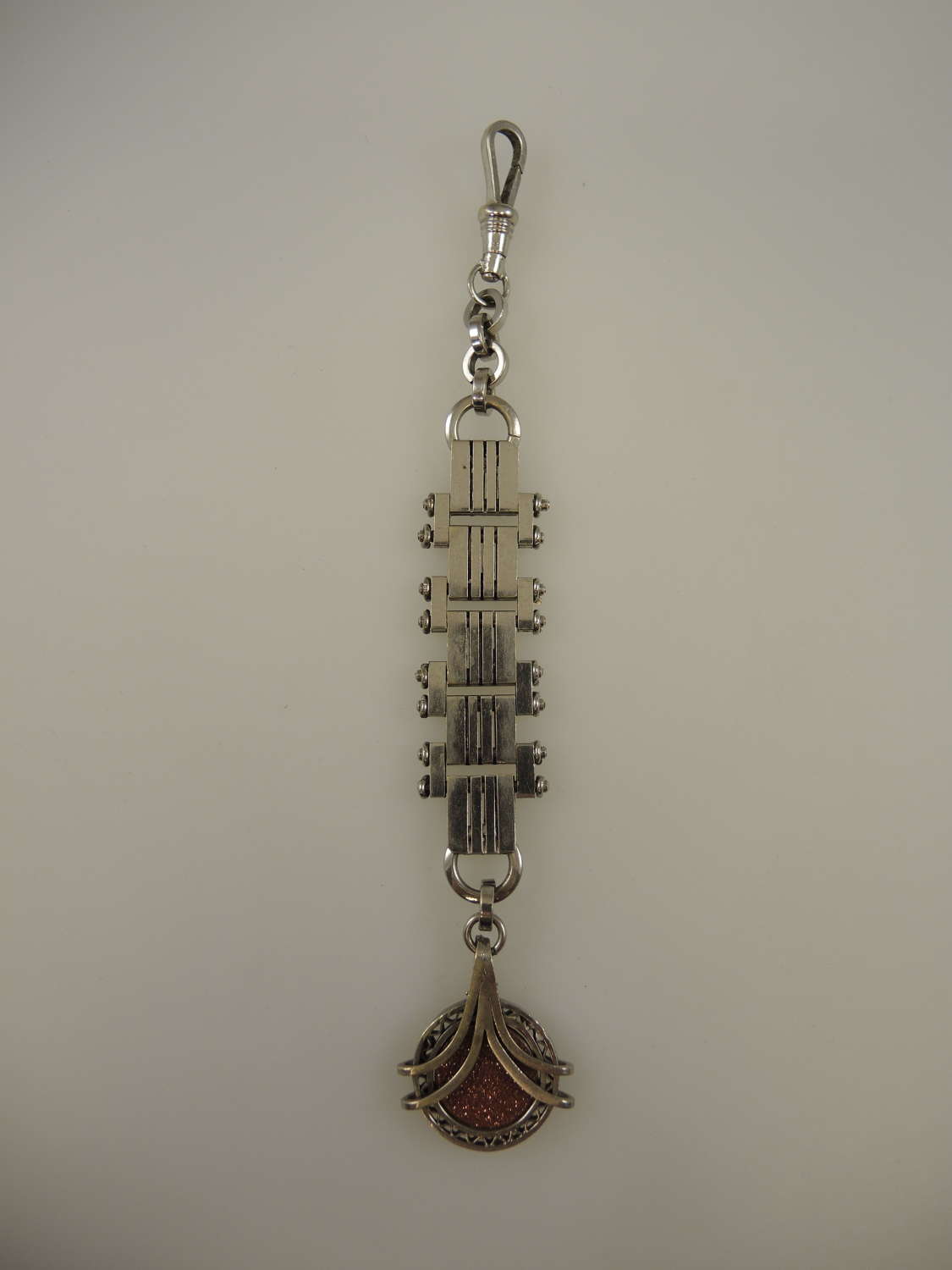 Unusual Art Deco chatelaine with gold agate fob c1930