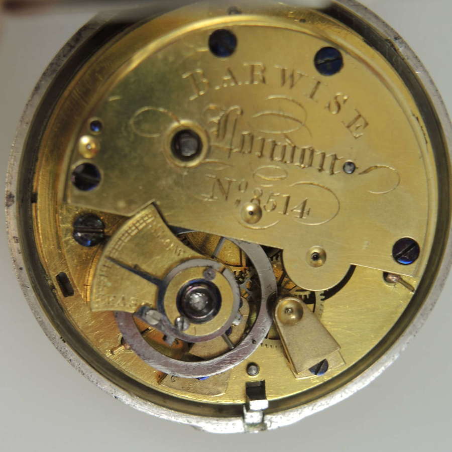 English Cylinder pocket watch by Barwise. Silver recase c1820