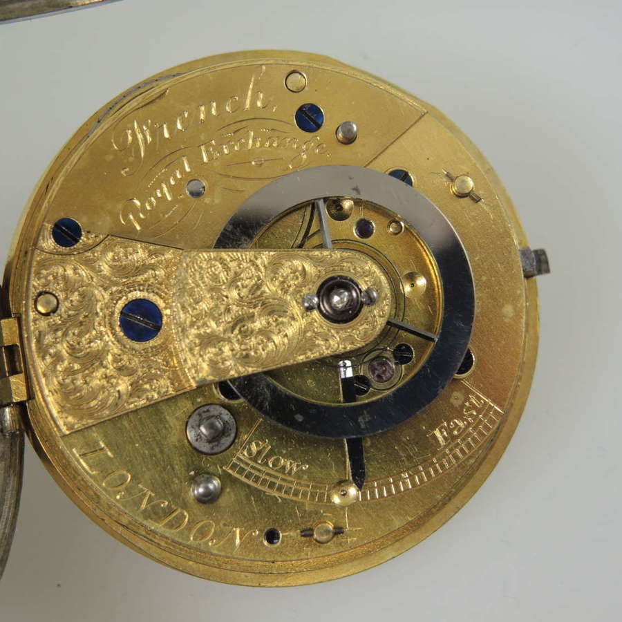 English DUPLEX fusee pocket watch by FRENCH. Metal recase c1820