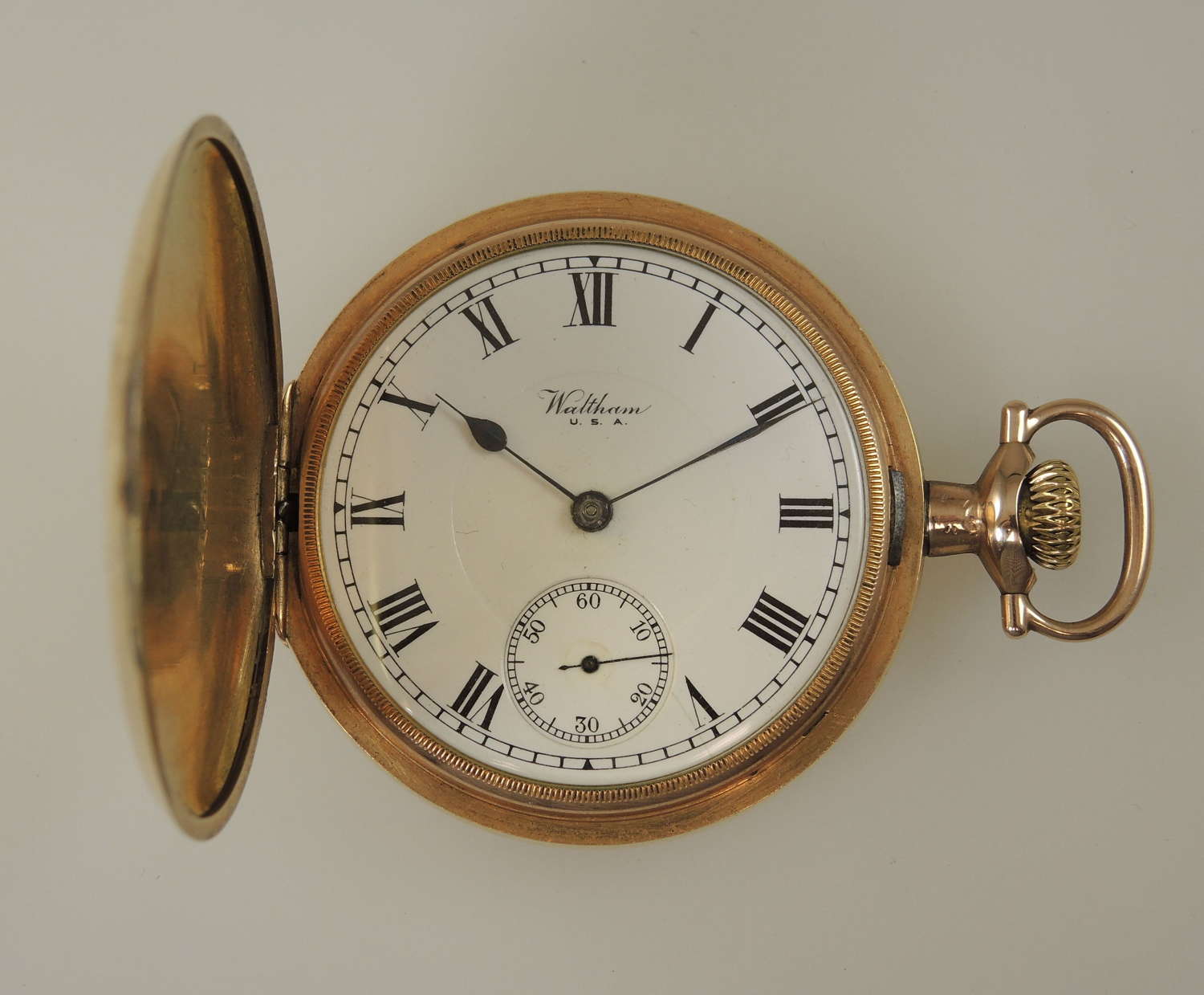 Vintage gold plated hunter pocket watch by Waltham c1907