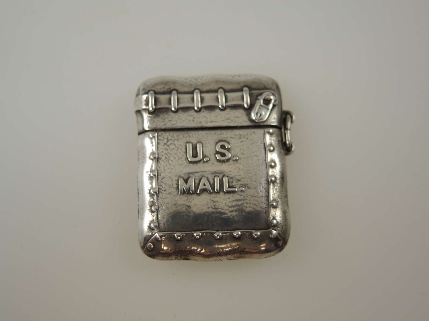 Rare sterling silver vesta in the form of a US Mail post bag c1900