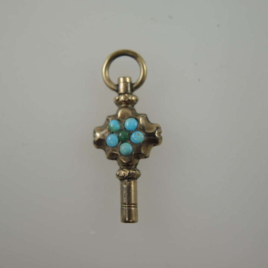 Gilt and turquoise set pocket watch key c1850
