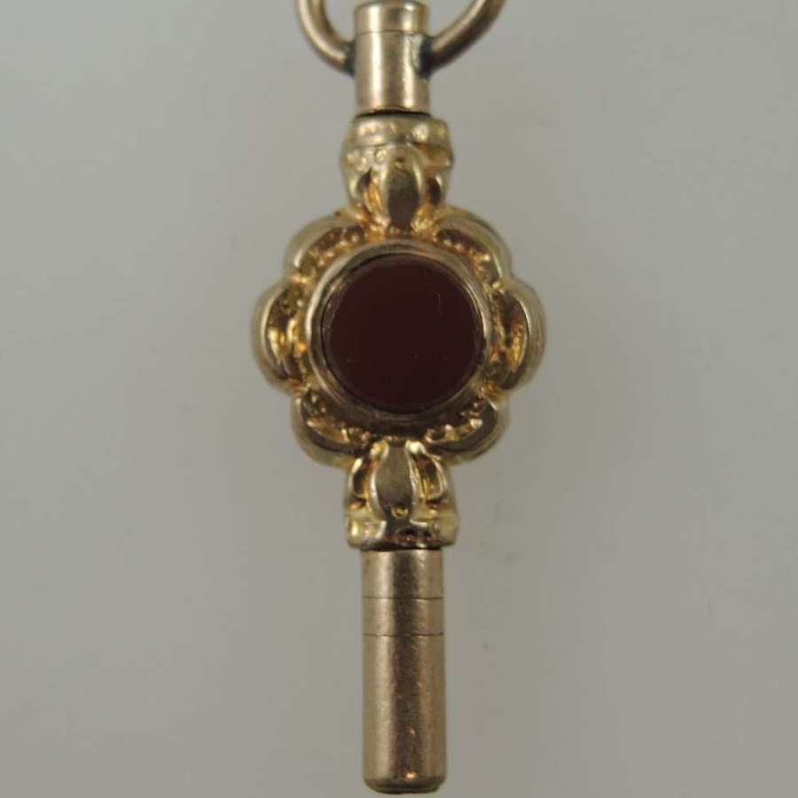 Gilt and stone set pocket watch key c1850