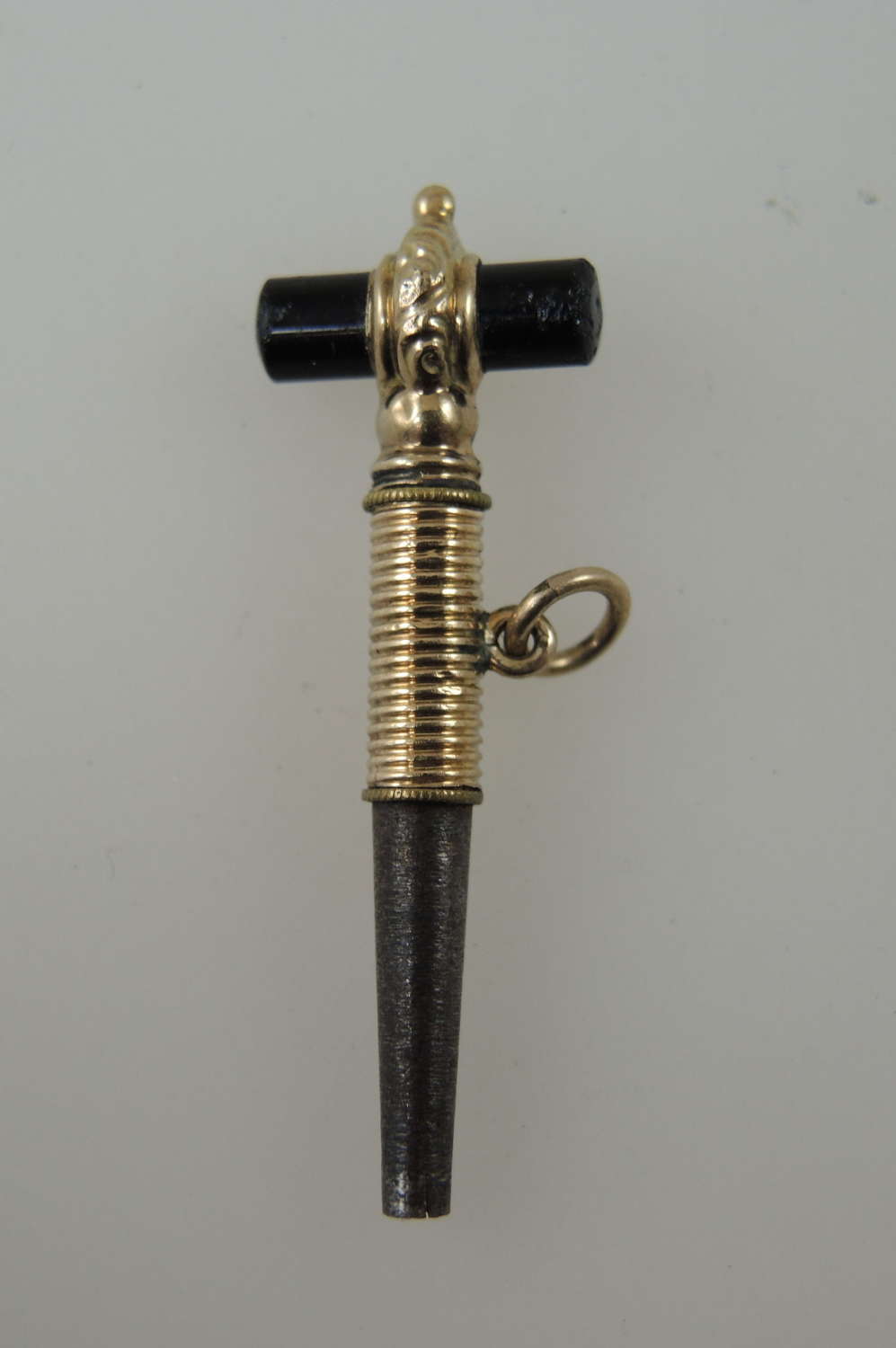 Gilt and black stone set pocket watch key c1850
