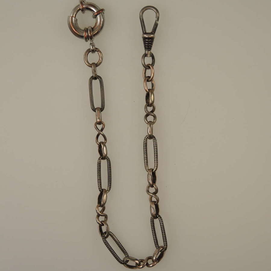 Silver and niello pocket watch chain c1900