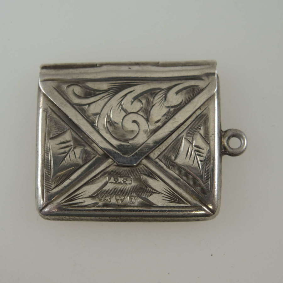 English silver STAMP CASE envelope fob Chester 1908