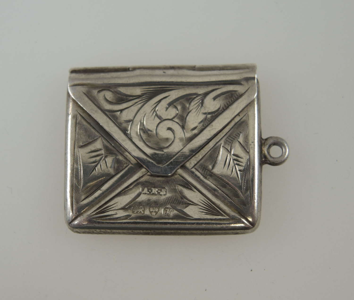 English silver STAMP CASE envelope fob Chester 1908