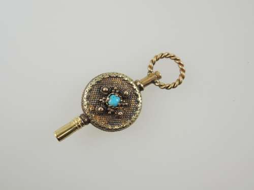 Solid 18K gold and Turquoise set Etruscan pocket watch key c1810