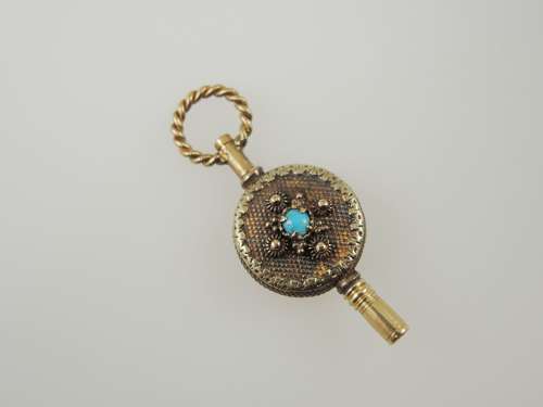 Solid 18K gold and Turquoise set Etruscan pocket watch key c1810