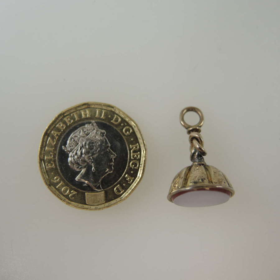 Small gold case and agate stone seal. Charm size c1850