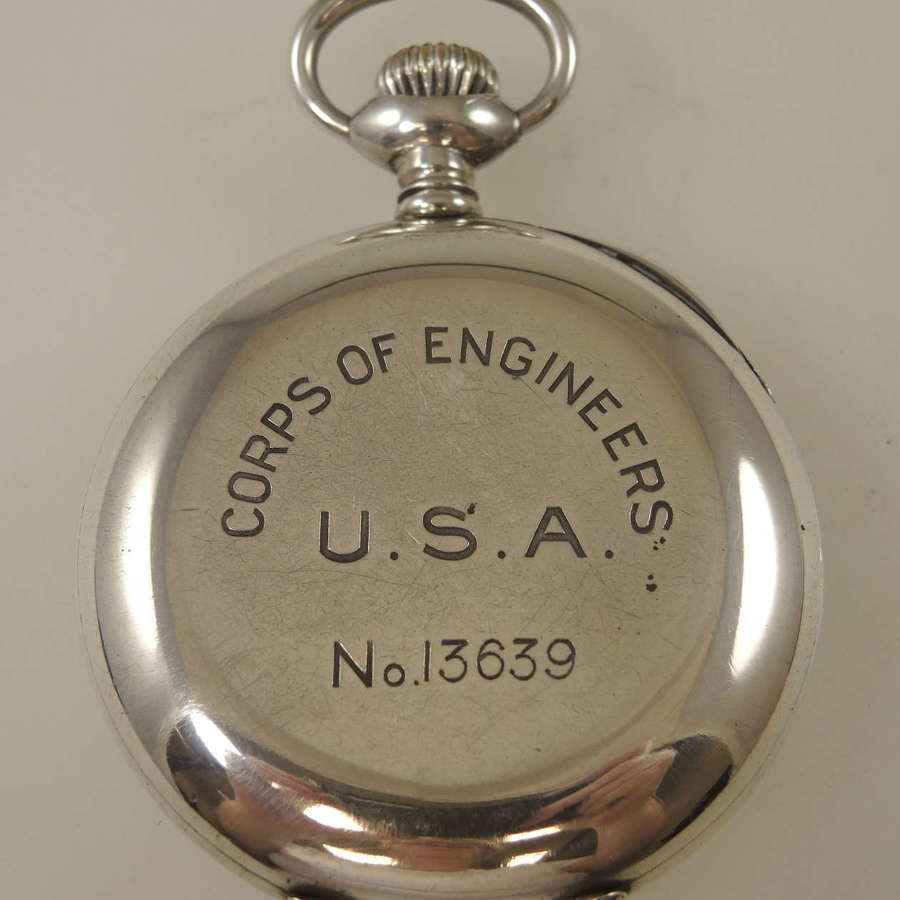 Silver cased military Zenith pocket watch. Engineer Corps USA c1940
