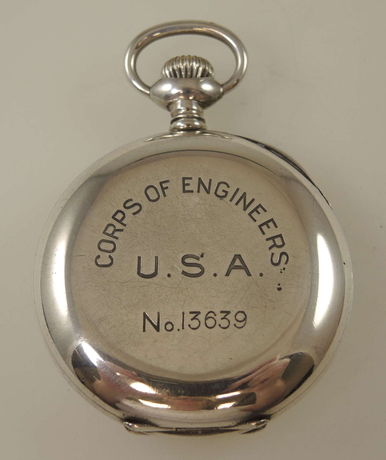 Silver cased military Zenith pocket watch. Engineer Corps USA c1940