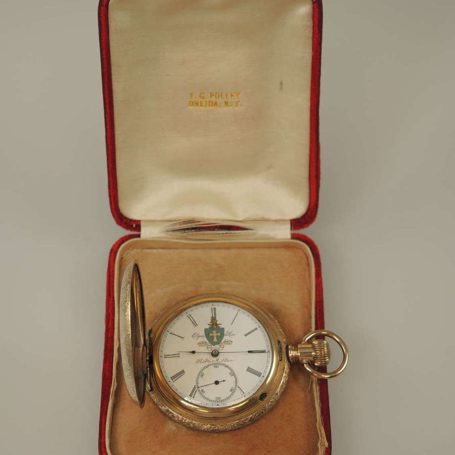 Victorian hunter pocket watch by Elgin with Masonic dial c1896