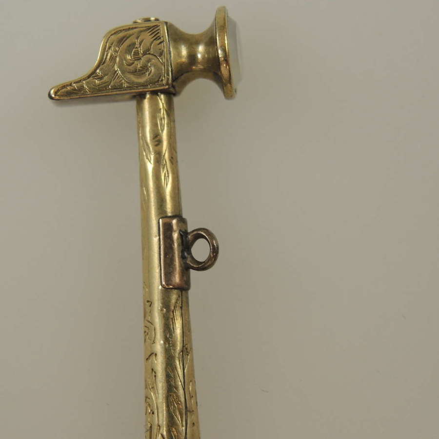 Gilt and stone set HAMMER shaped pocket watch key c1840