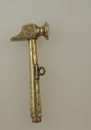 Gilt and stone set HAMMER shaped pocket watch key c1840