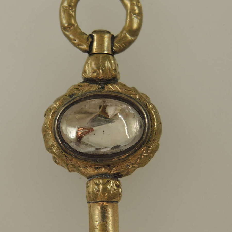 Victorian gilt and stone set pocket watch key c1845