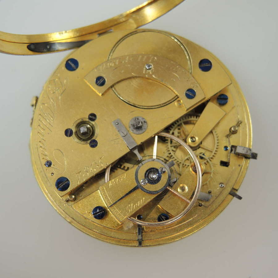 English fusee pocket watch movement by Ollivant, Manchester c1850