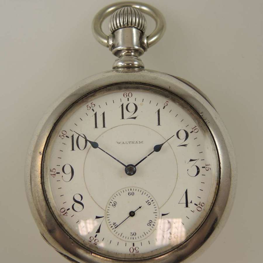Massive 4 oz silver cased 21J Waltham Crescent St pocket watch c1901