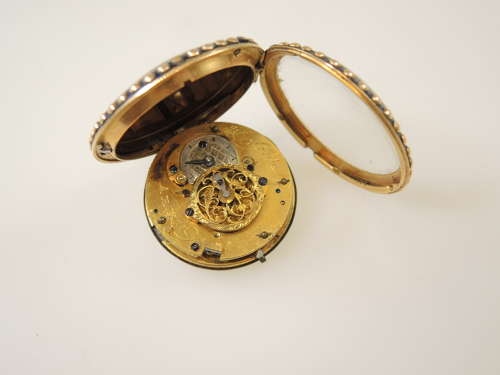 Beautiful 18K gold verge with enamel en grisaille By Gide, Paris c1790