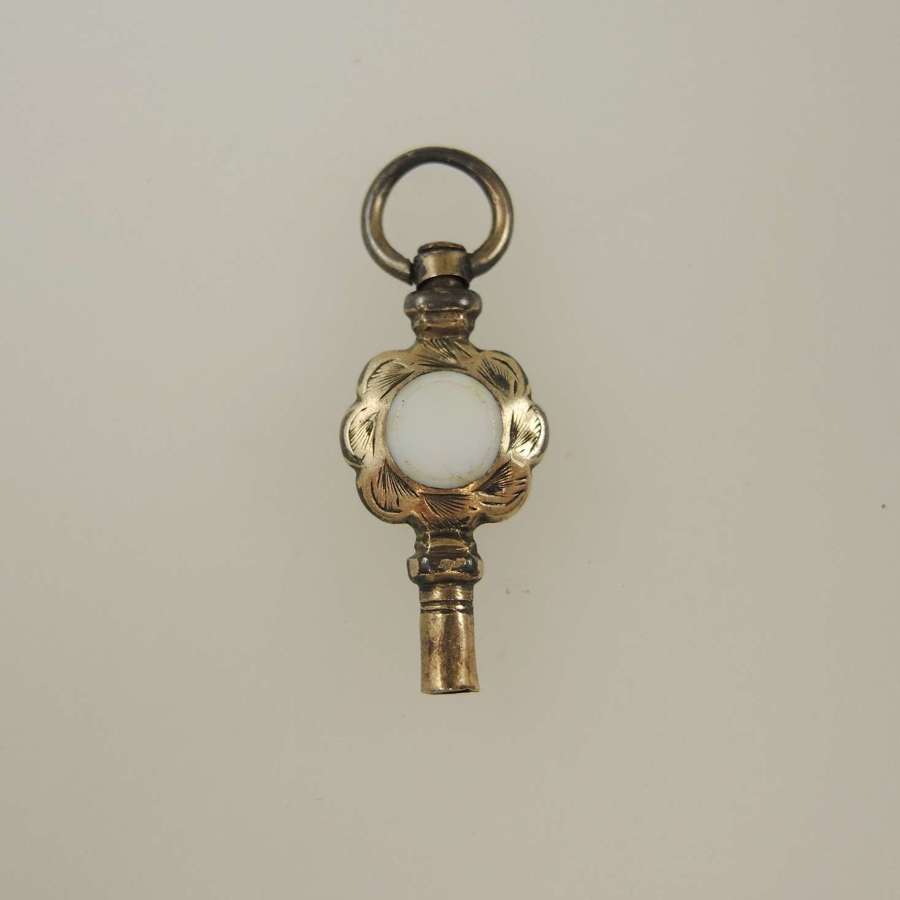 Victorian gilt and stone set pocket watch key c1850